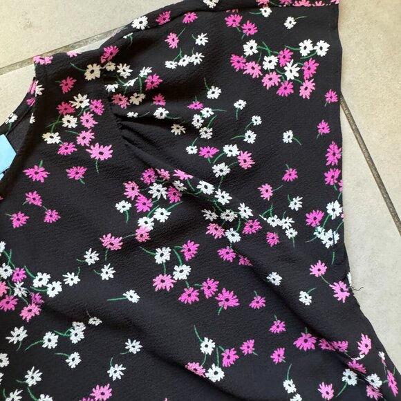 CeCe by Cynthia Steffe Black Floral Flutter Sleeve Blouse Women’s Size M - Picture 3 of 4